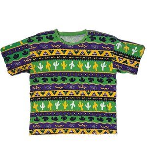 Vintage 80s Texas Southwestern Border Green/Purple AOP Retro Graphic Tshirt - XL